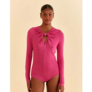 Farm Rio Bodysuit Hot Pink Long Sleeve New without Tag $160 MSRP Small‎